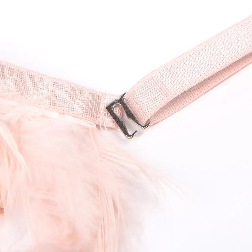 Feather Lace Chain Lingerie Bra Set 3wishes.com